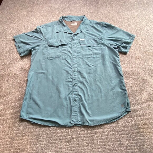 Columbia Shirt Mens XXL Aqua Fishing Omni-Shade Short Sleeve Button-Up Camping - Picture 1 of 12
